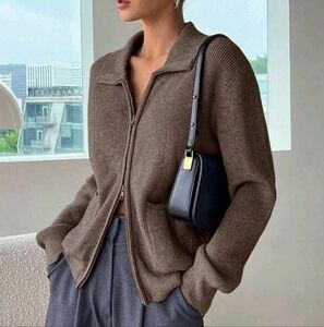 Women Casual Vintage Solid Color Zipper Cardigans, Autumn